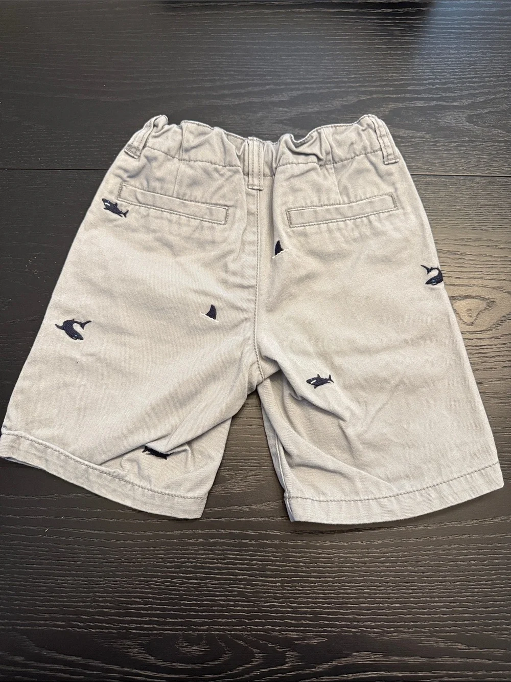 Gymboree Light Gray Shorts with Navy Shark Embroidery